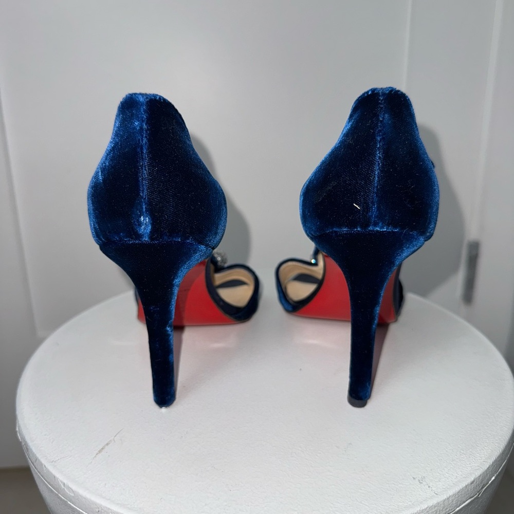 Christian Louboutin Blue velvet Palace Strauss high heel sandals/Size 7.5 - Picture 6 of 9